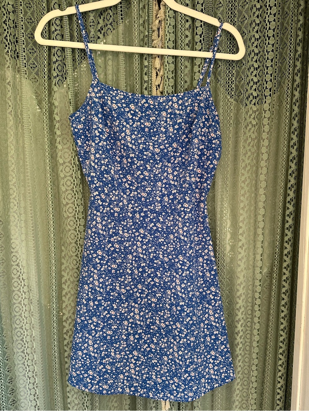 Blue Floral Spaghetti-Strap Dress